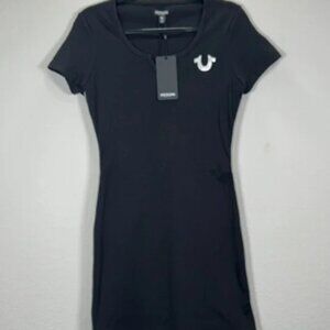 True Religion Tee Dress Bodycon Mini‎ Short Sleeve Logo Black S